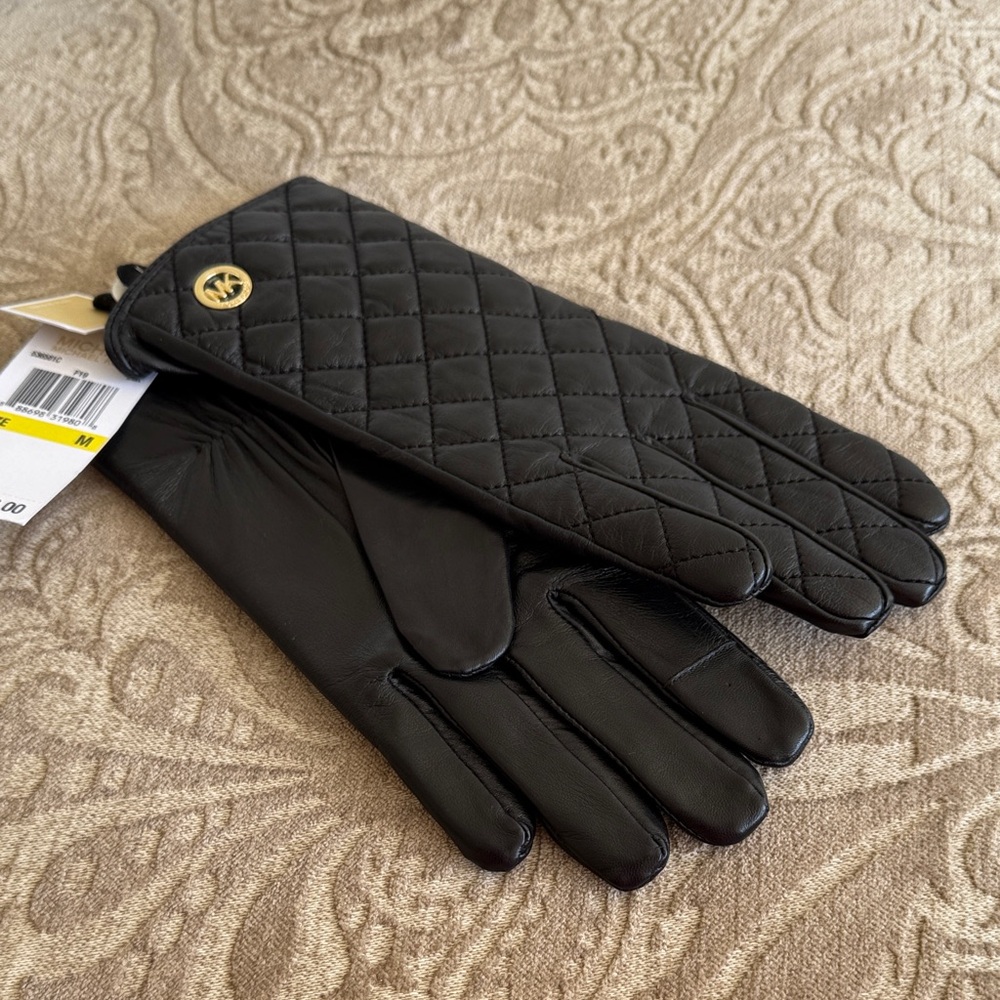 Michael Kors Quilted Black Gloves with Gold Accent - Picture 2 of 8
